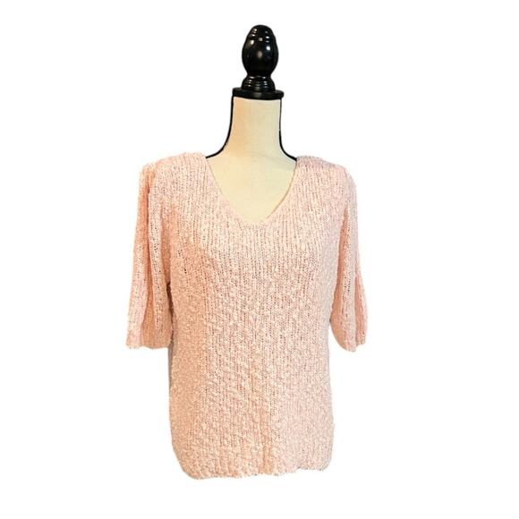 Vintage Essex Junction V-Neck Sweater Women's Size Large Pink Knit Short Sleeve - Picture 2 of 7